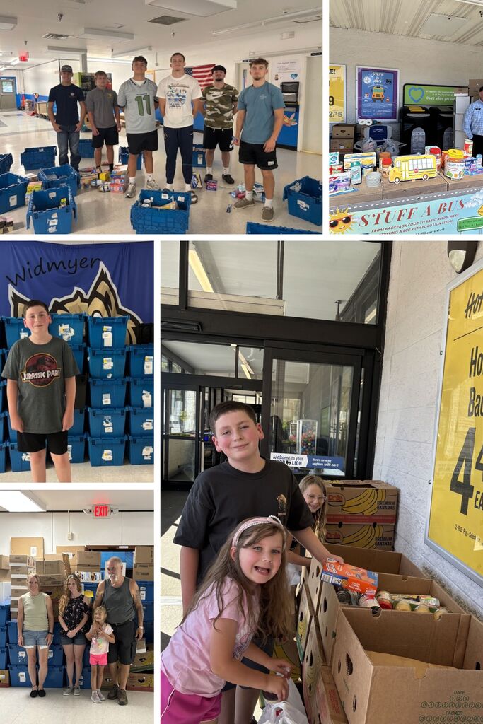 More of the Stuff A Bus event is pictured here, in front of Food Lion, and members of the BSHS Football team are pictured sorting out the items.