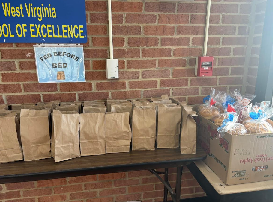 Brown lunch bags and bread loaves prepared for distribution at school.