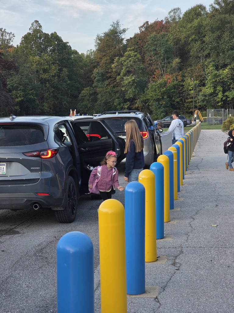These are pictures of high school students opening car doors and greeting students.