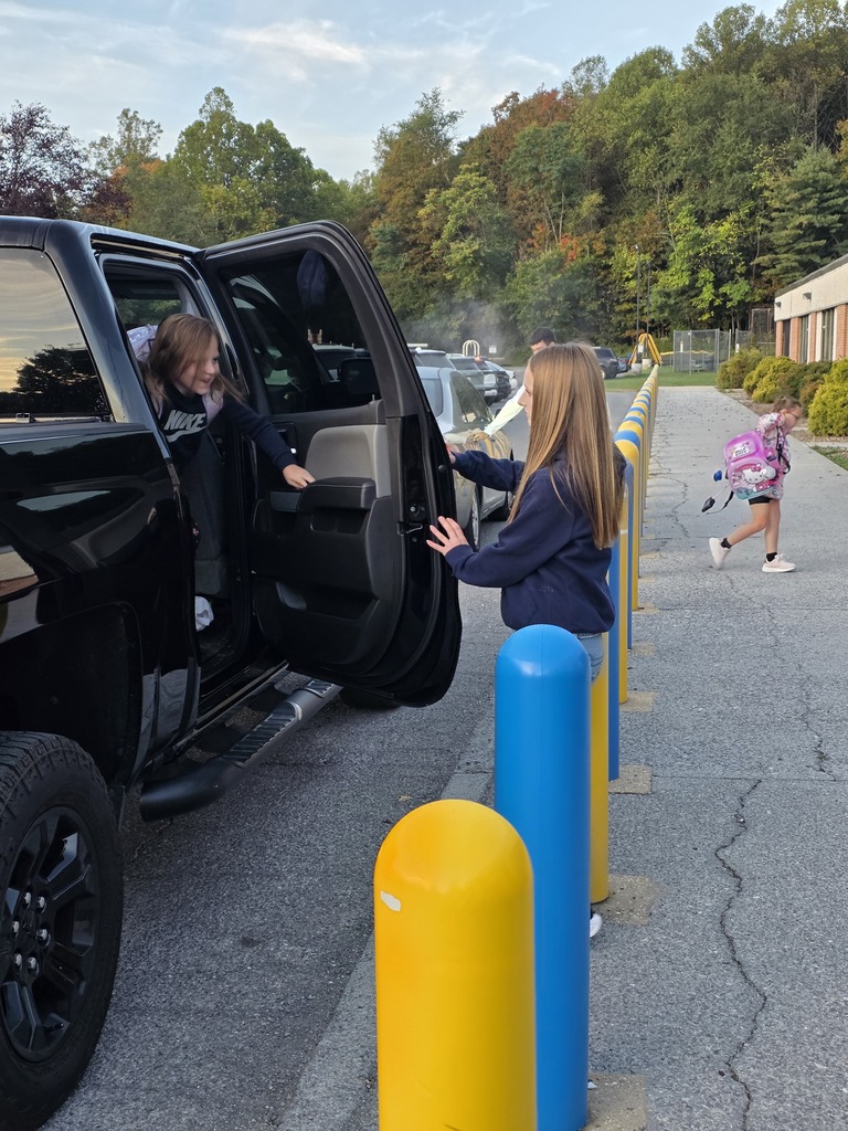 These are pictures of high school students opening car doors and greeting students.