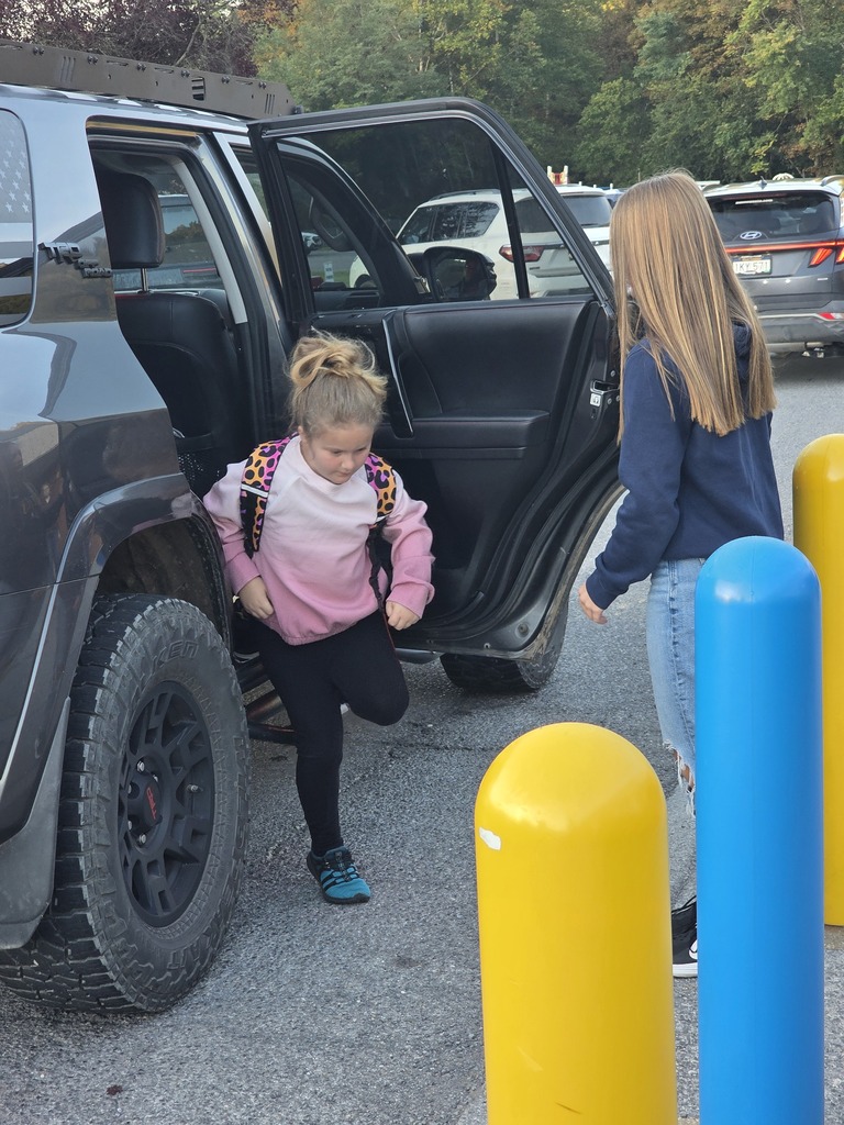These are pictures of high school students opening car doors and greeting students.
