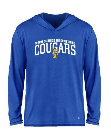Blue WSIS Cougars hooded shirt featuring school lettering and mascot.