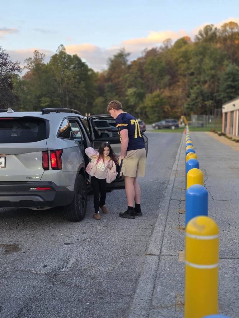 These are pictures of high school students opening car doors and greeting students.