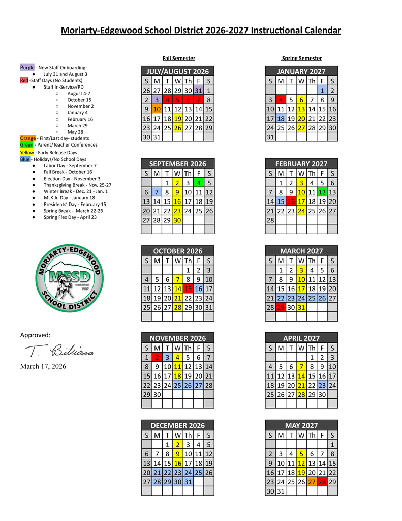 2026-2027 Instructional Calendar
