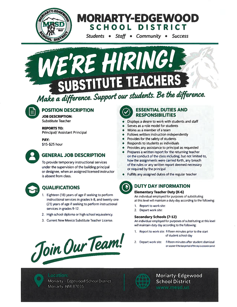 MESD Hiring Substitute Teachers