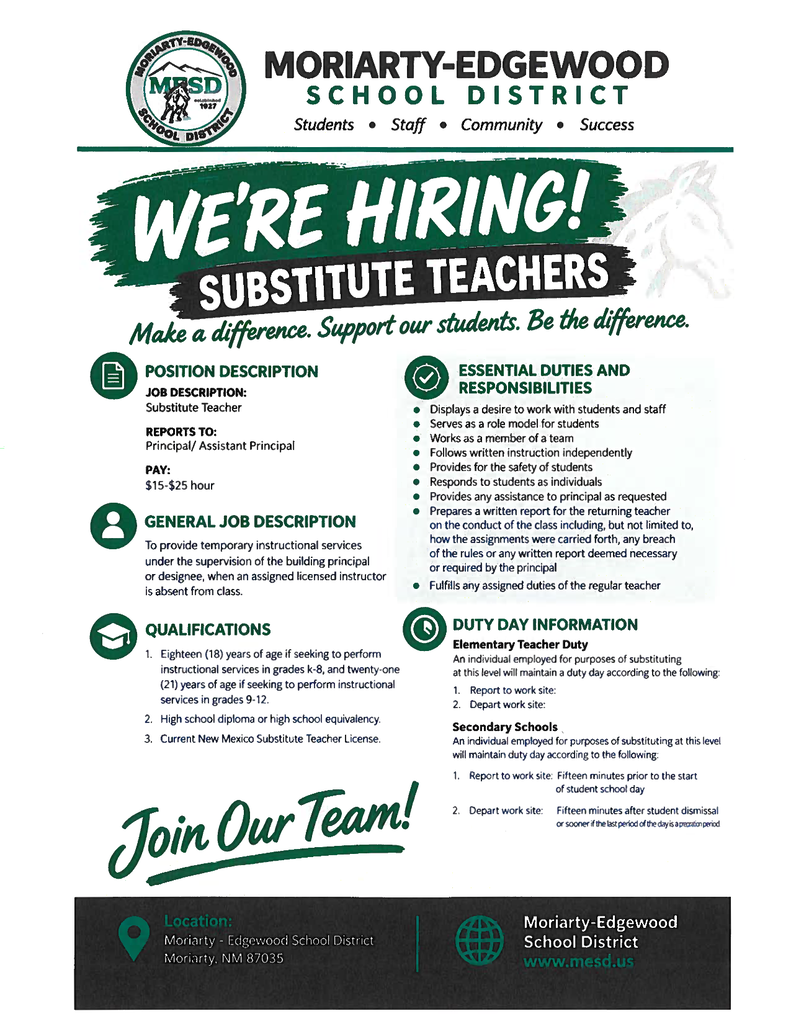 MESD Hiring Substitute Teachers