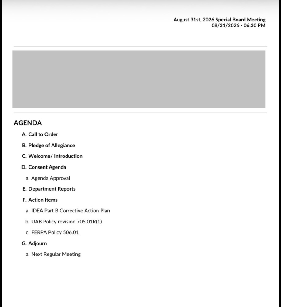 Special board meeting