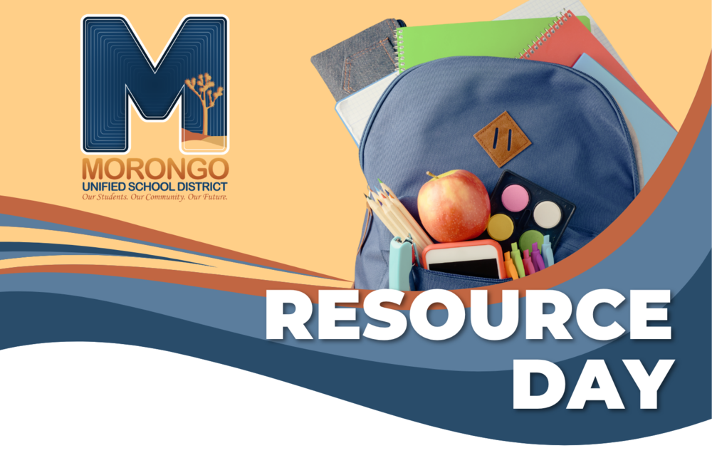 resource day text over a backpack