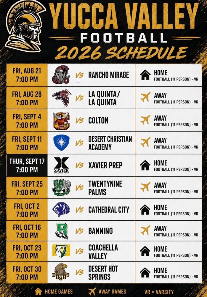 Yucca Valley Football 2026 Schedule