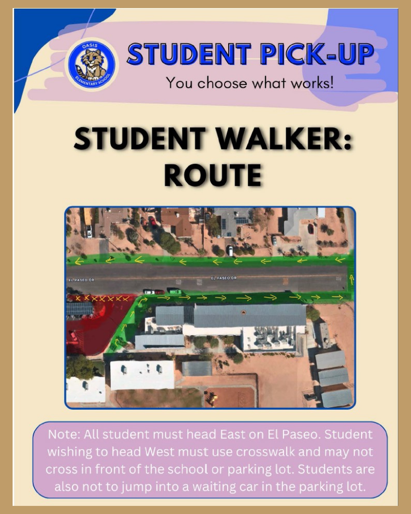 Flyer showing the student walker route for after school.