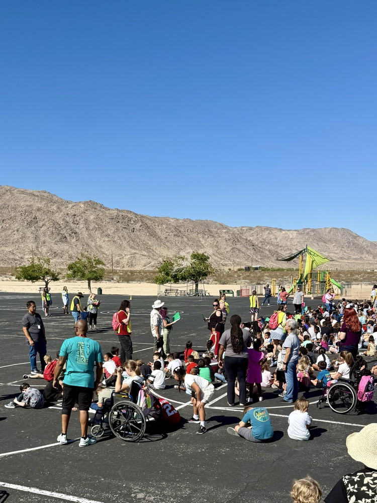 Palm Vista Students on the blacktop during earthquake drill