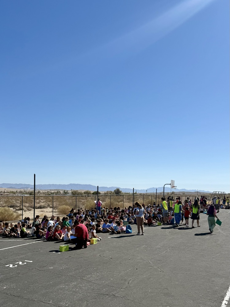 Palm Vista Students on the blacktop during earthquake drill