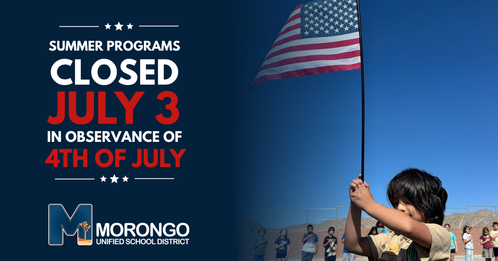 picture of student holding flag. text said summer programs closed july 3 in observance of the 4th of july