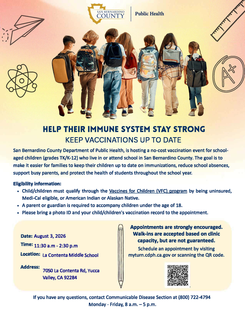 vaccine clinic on aug. 3 at 11::30 to 2:30 at LCMS