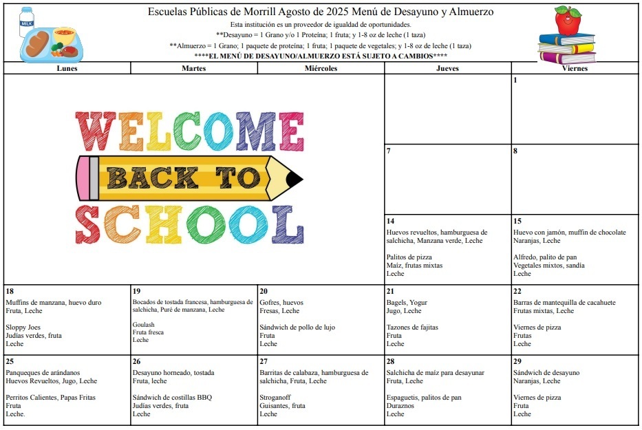 August 2025 Breakfast/Lunch Menu