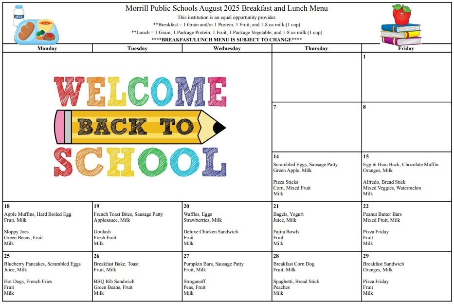 August 2025 Breakfast/Lunch Menu