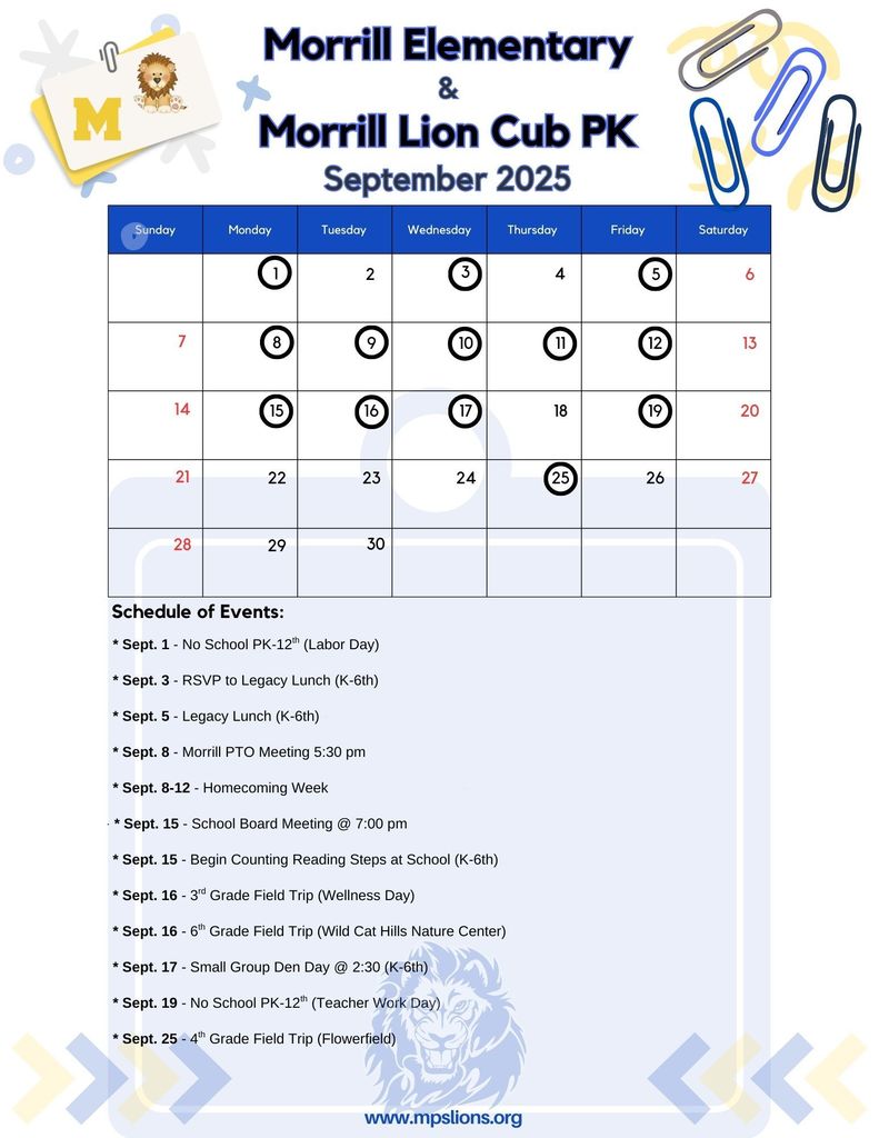 Sept. 2025 Monthly Calendar