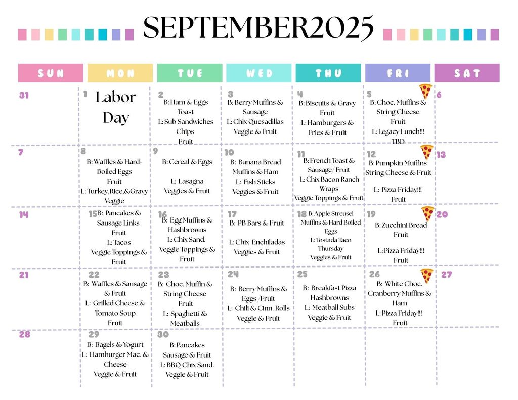 Sept. 2025 Breakfast/Lunch Menu