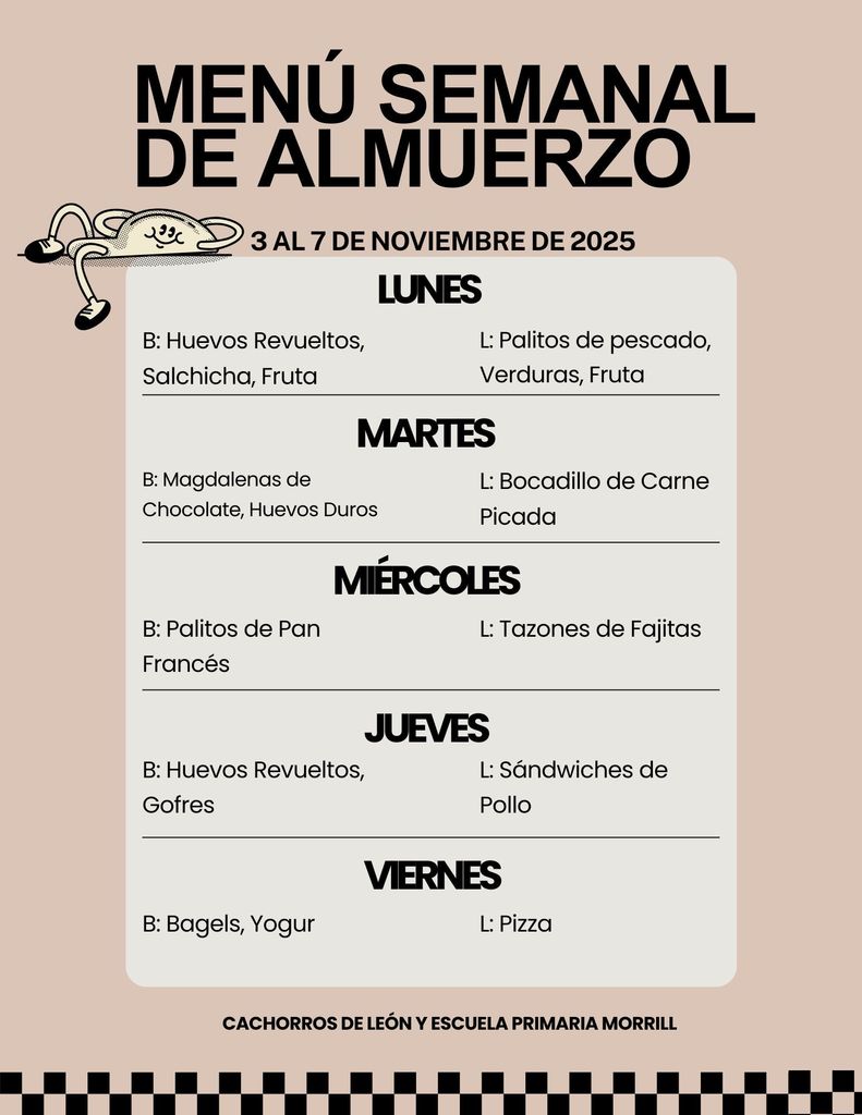 Nov. 3-7, 2025 Breakfast/Lunch Menu