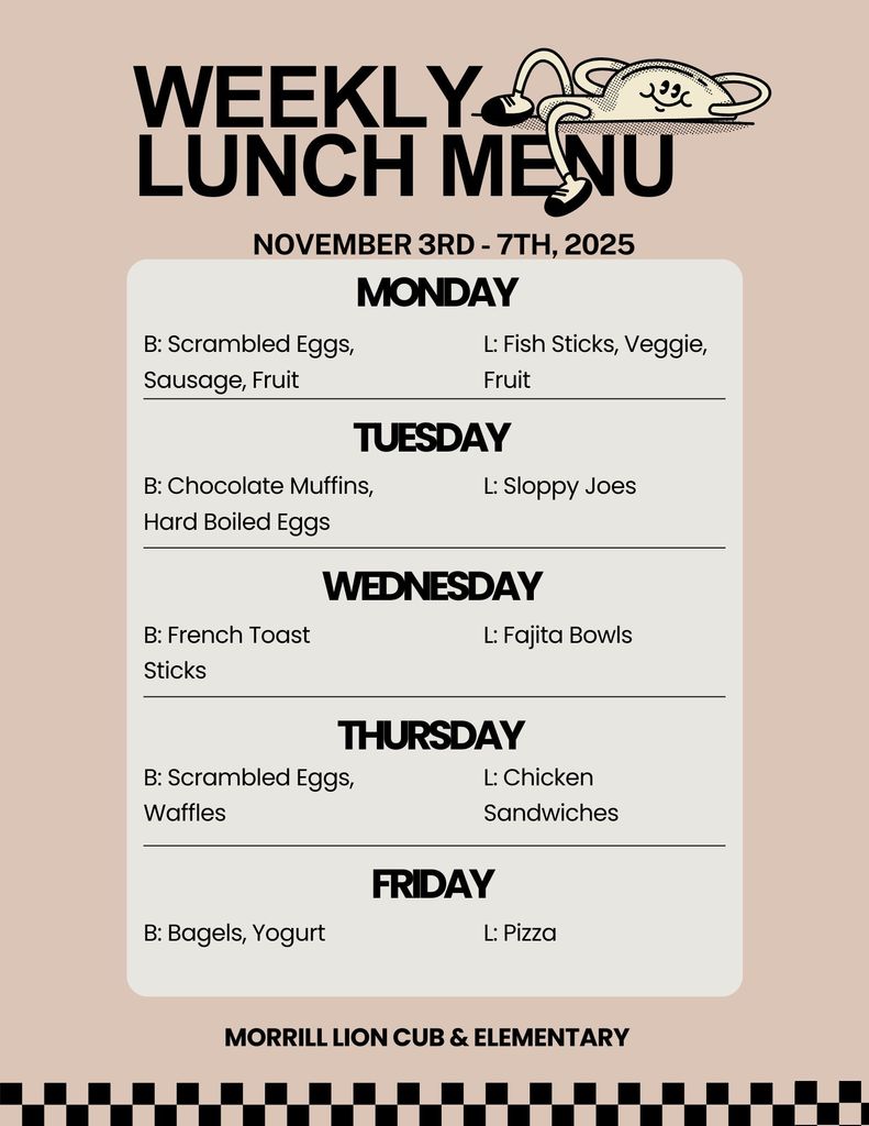 Nov. 3-7, 2025 Breakfast/Lunch Menu