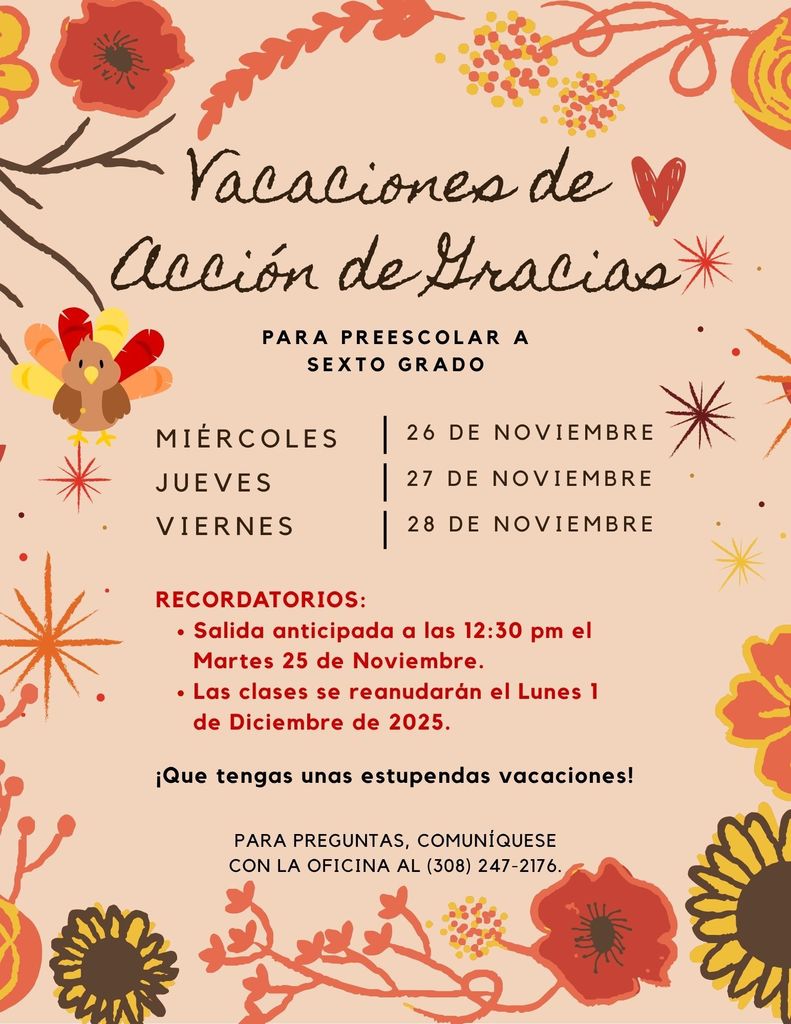 Thanksgiving Break-Nov. 26-28/Early Out Nov. 25