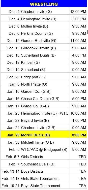 2025-26 Wrestling Schedule