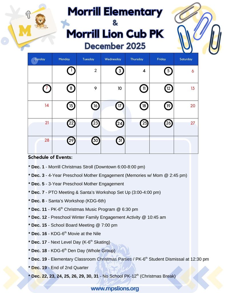Dec. 2025 Monthly Calendar