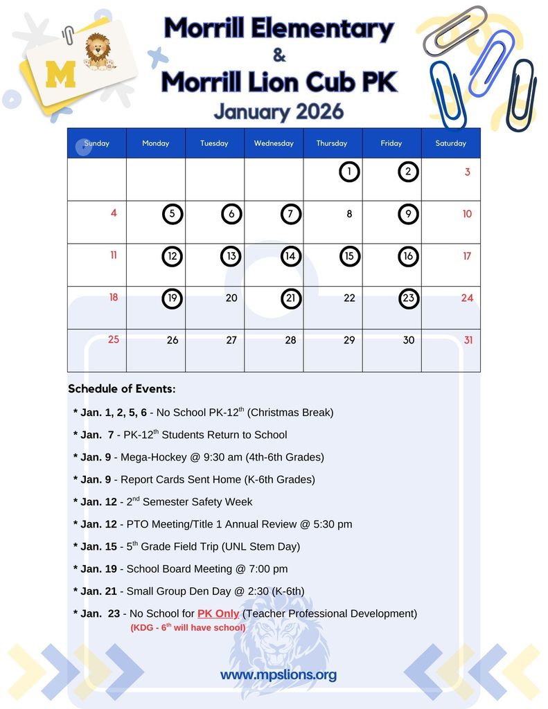 Jan. 2026 Monthly Calendar