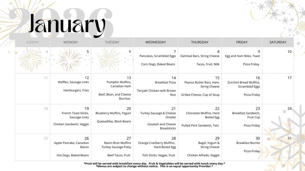 Jan. 2026 Breakfast/Lunch Menu