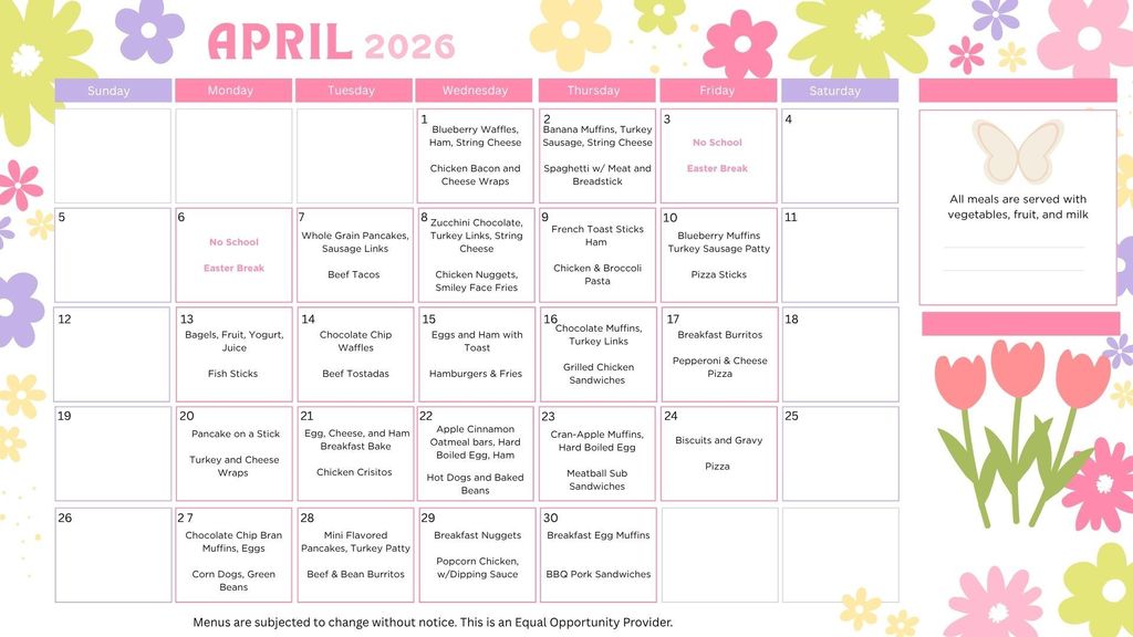 April 2026 Menu
