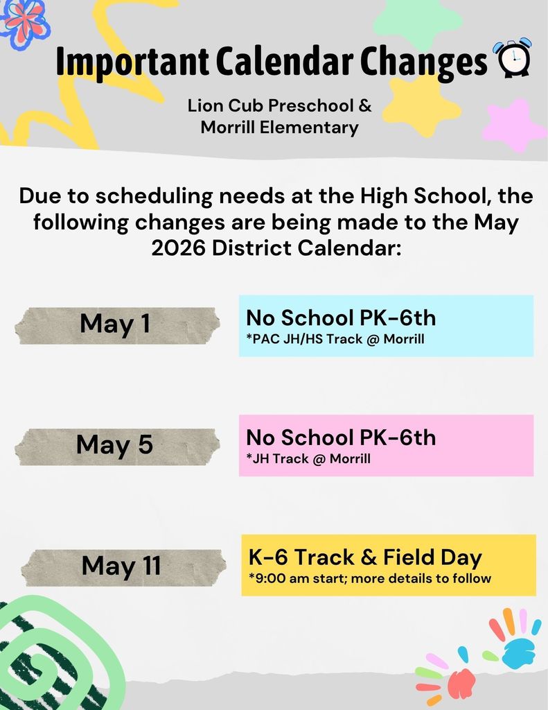 May 2026 District Calendar Changes