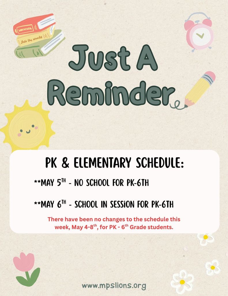 School Schedule May 4-8, 2026