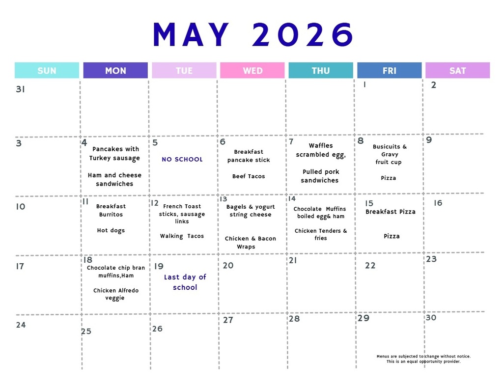 May 2026 Breakfast/Lunch Menu