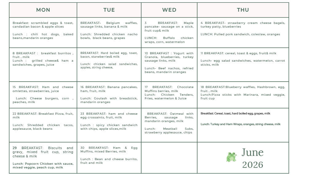 June lunch menu