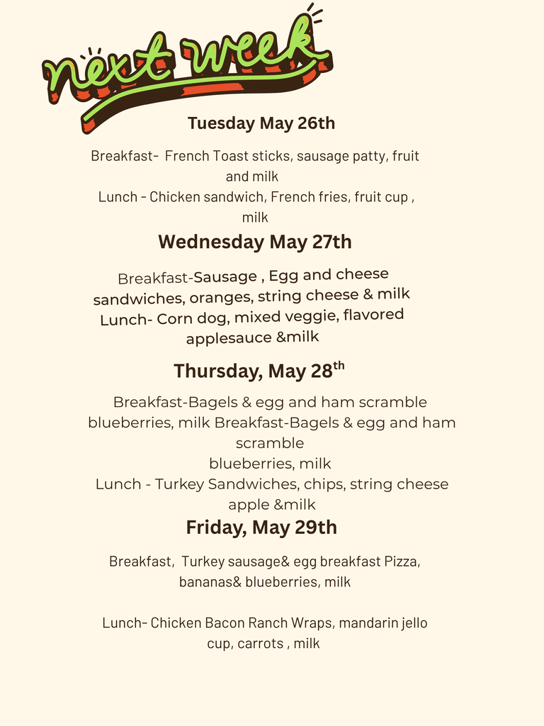 May Lunch Menu