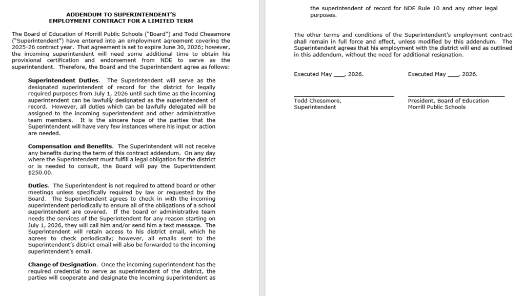 ADDENDUM TO SUPERINTENDENT’S EMPLOYMENT CONTRACT FOR A LIMITED TERM