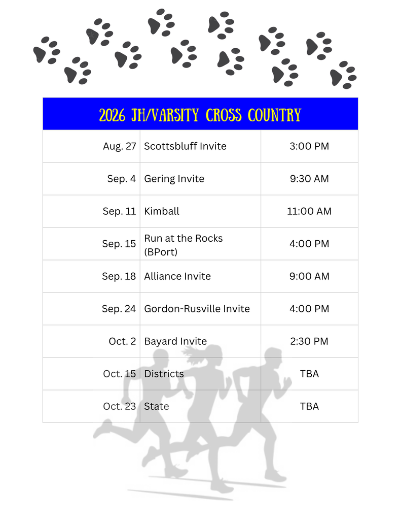 2026 JH/HS Cross Country Schedule
