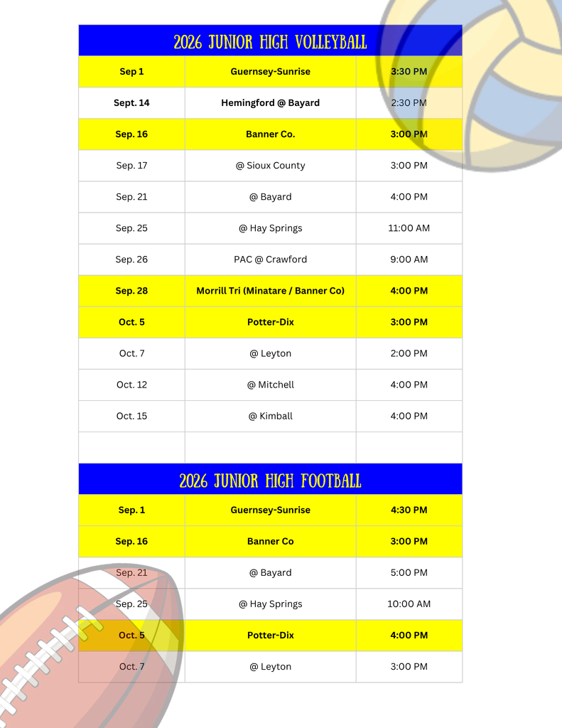 2026 JH Volleyball/Football Schedules