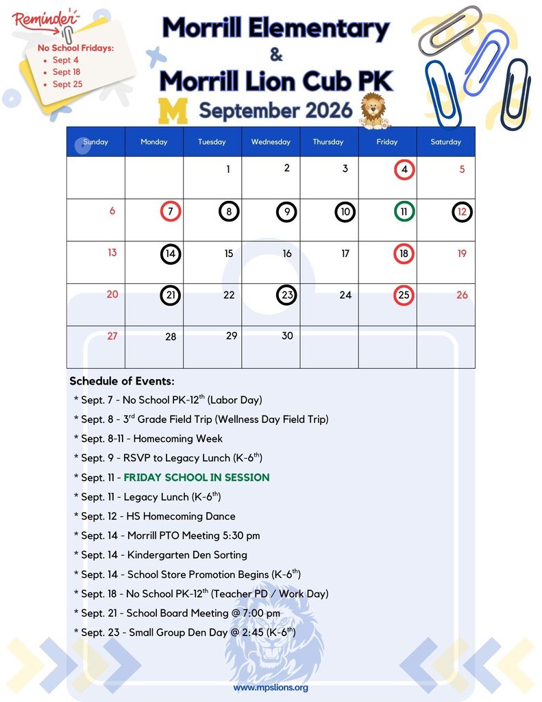 Sept. 2026 Monthly Calendar