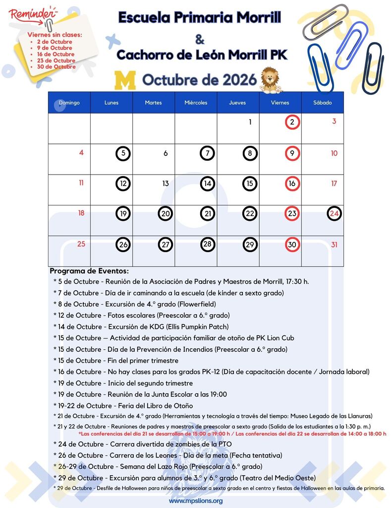 Oct. 2026 Monthly Calendar