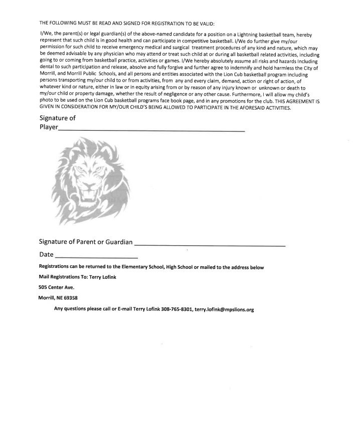 2026 Lion Cub Registration (pg. 2)