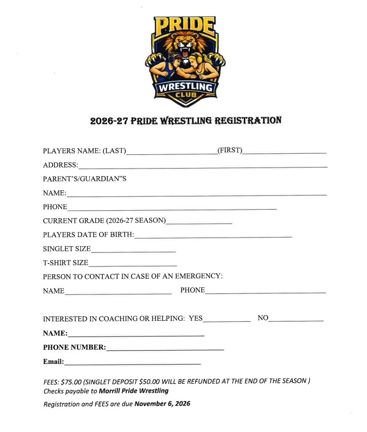 2026 Pride Wrestling Registration (pg. 1)