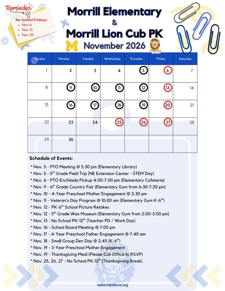 Nov. 2026 Monthly Calendar