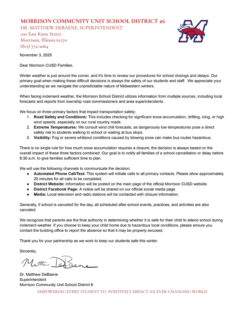 Winter weather letter