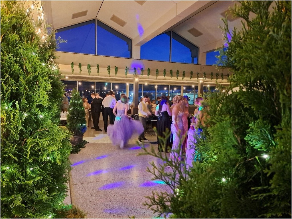 Prom dance floor with arborvitae