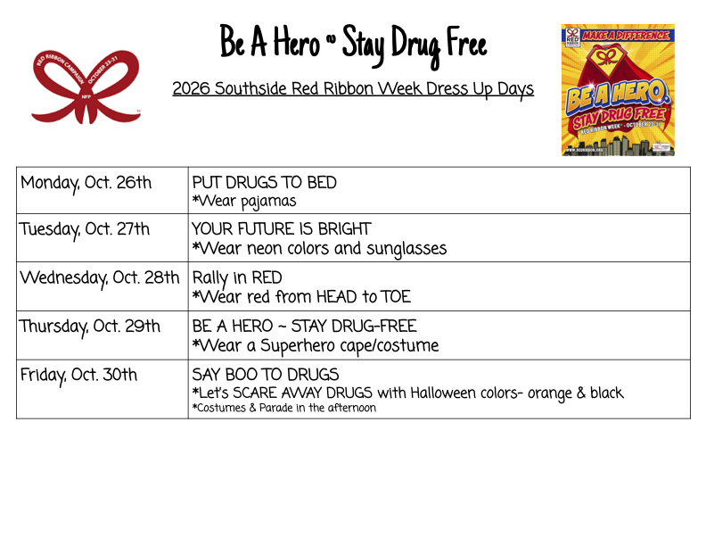 Publisher image for Southside Red Ribbon Week dress-up days