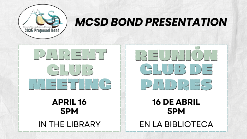 Parent Club Meeting: April 16 at 5pm at A.C.H Library