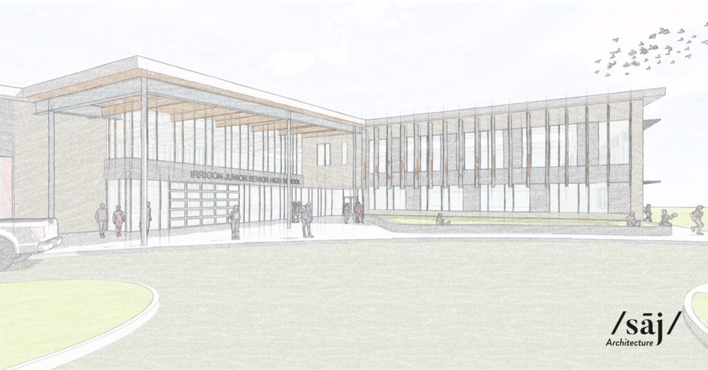 Exterior sketch of Irrigon Junior/Senior High School by SAJ Architecture