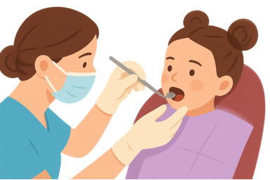 illustration of child having teeth checked