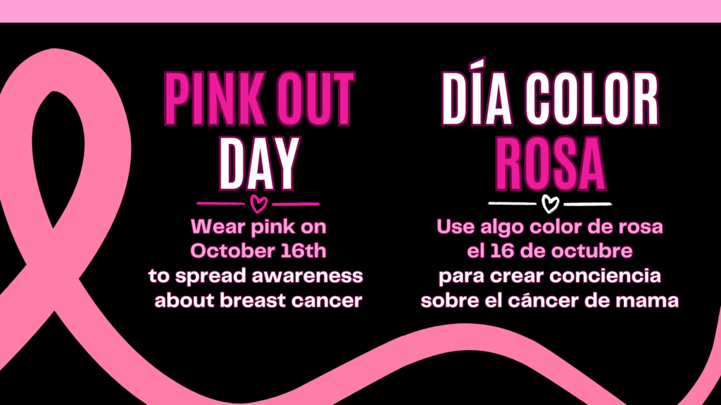 Pink out day october 16. Dia color de rosa 16 de octubre.